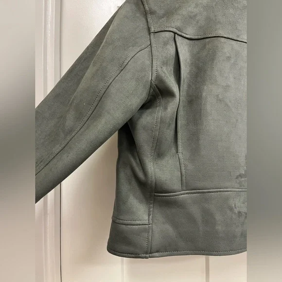 Banana Republic Green Vegan Faux Suede Motorcycle Jacket Size M - Picture 10 of 12